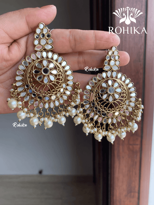 Reema mirror earrings - White - Rohika Store