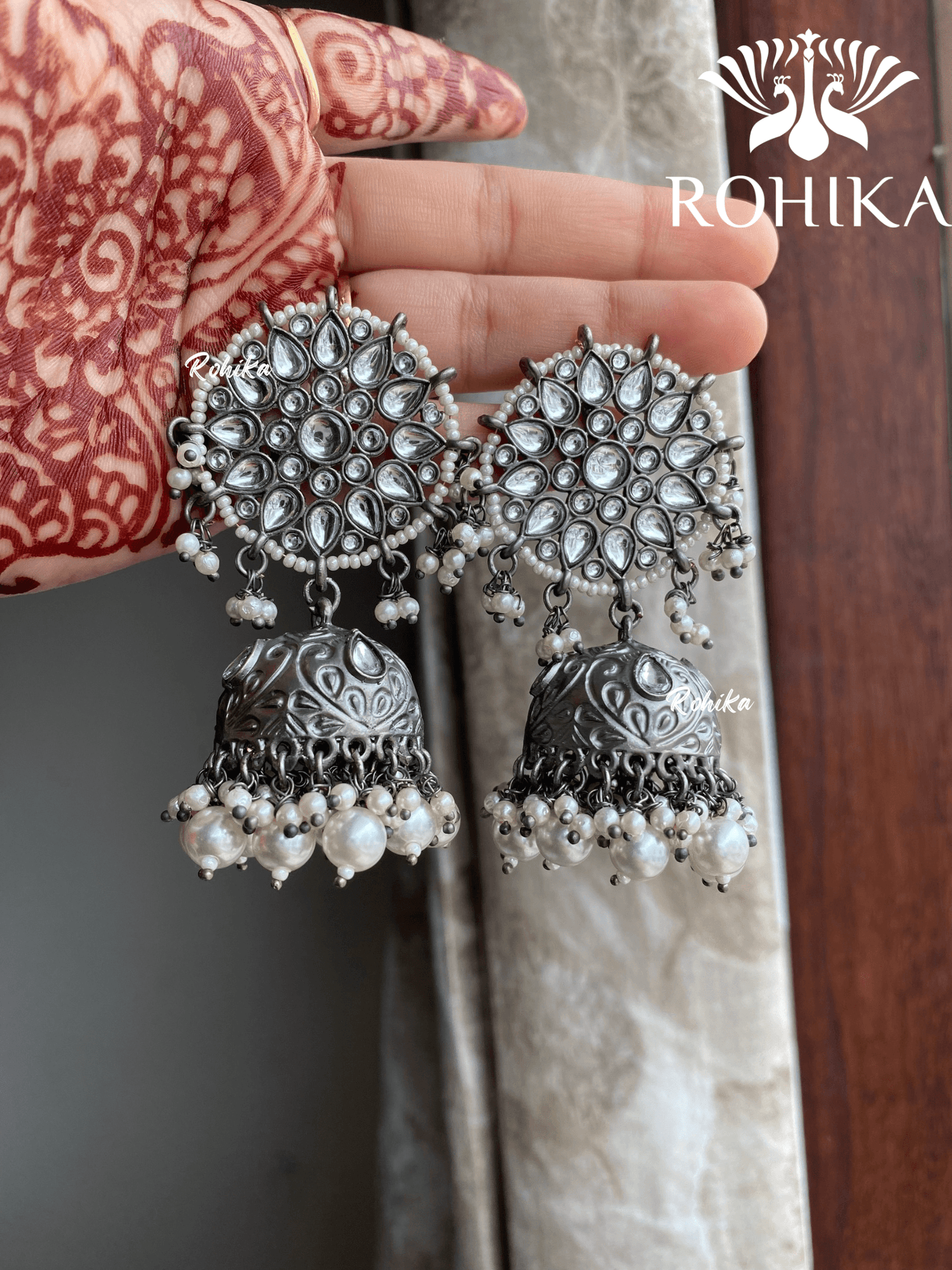 Shyamli oxidized jhumka earrings (001) - White - Rohika Store