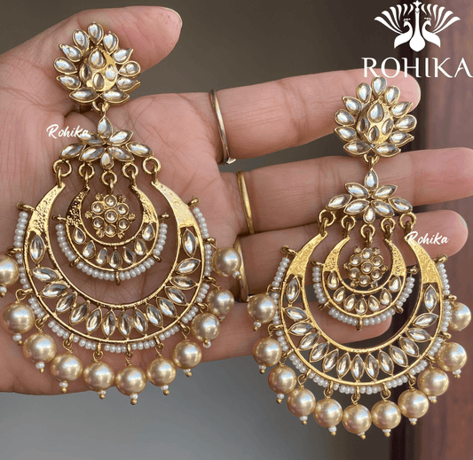 Damini kundan earrings - Golden - Rohika Store