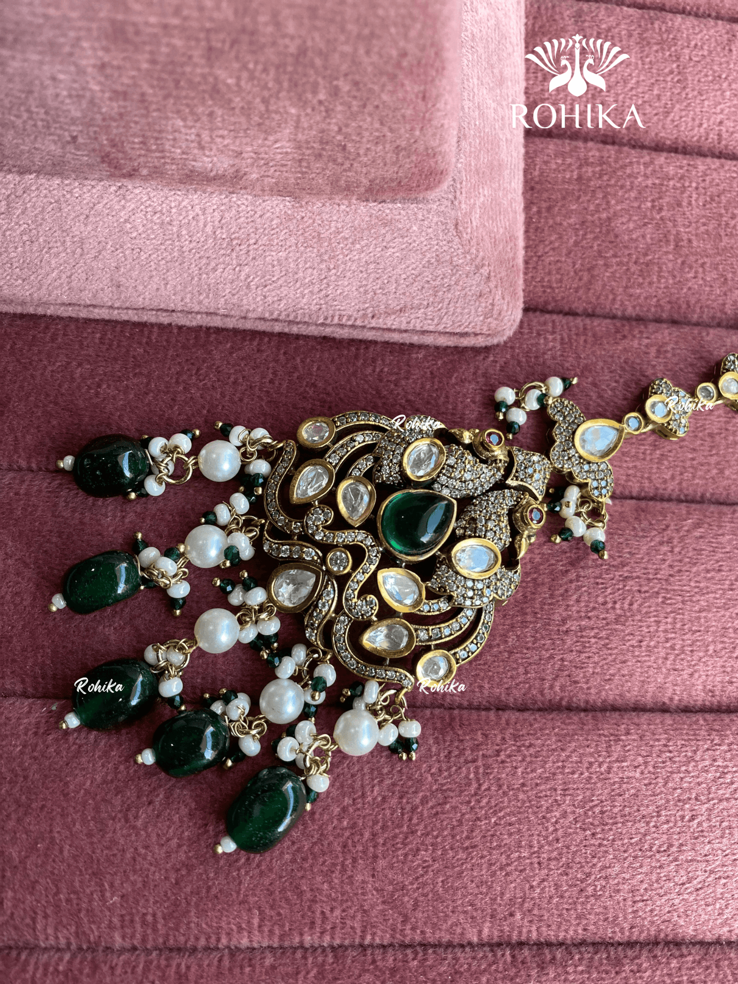 Moisanite maangtikka (011) - Dark green - Rohika Store