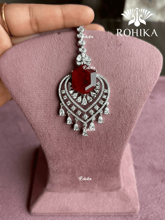 American Diamond Maangtikka (ADM-003) - Red - Rohika Store