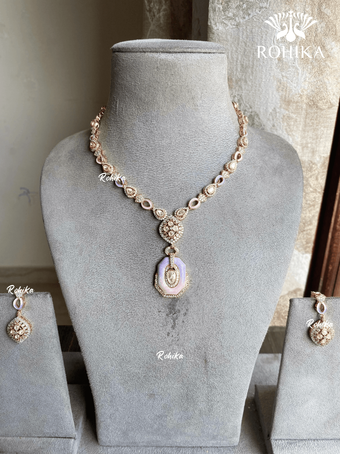 Aroha Moisanite Necklace set - Purple & Pink - Rohika Store