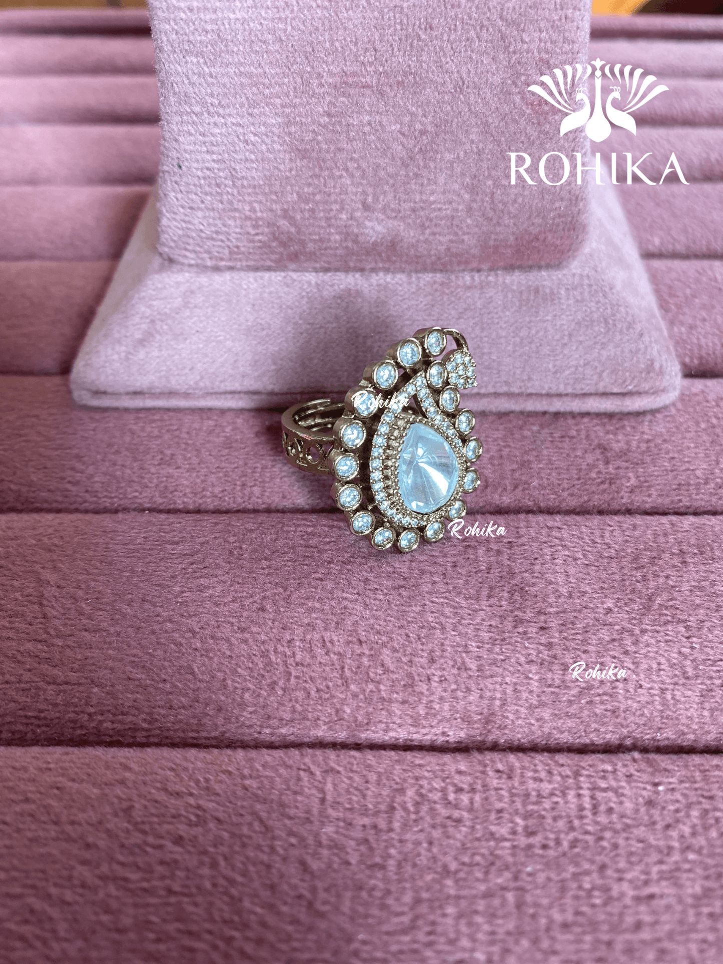 Angana polki kundan ring (SG-122) - White - Rohika Store