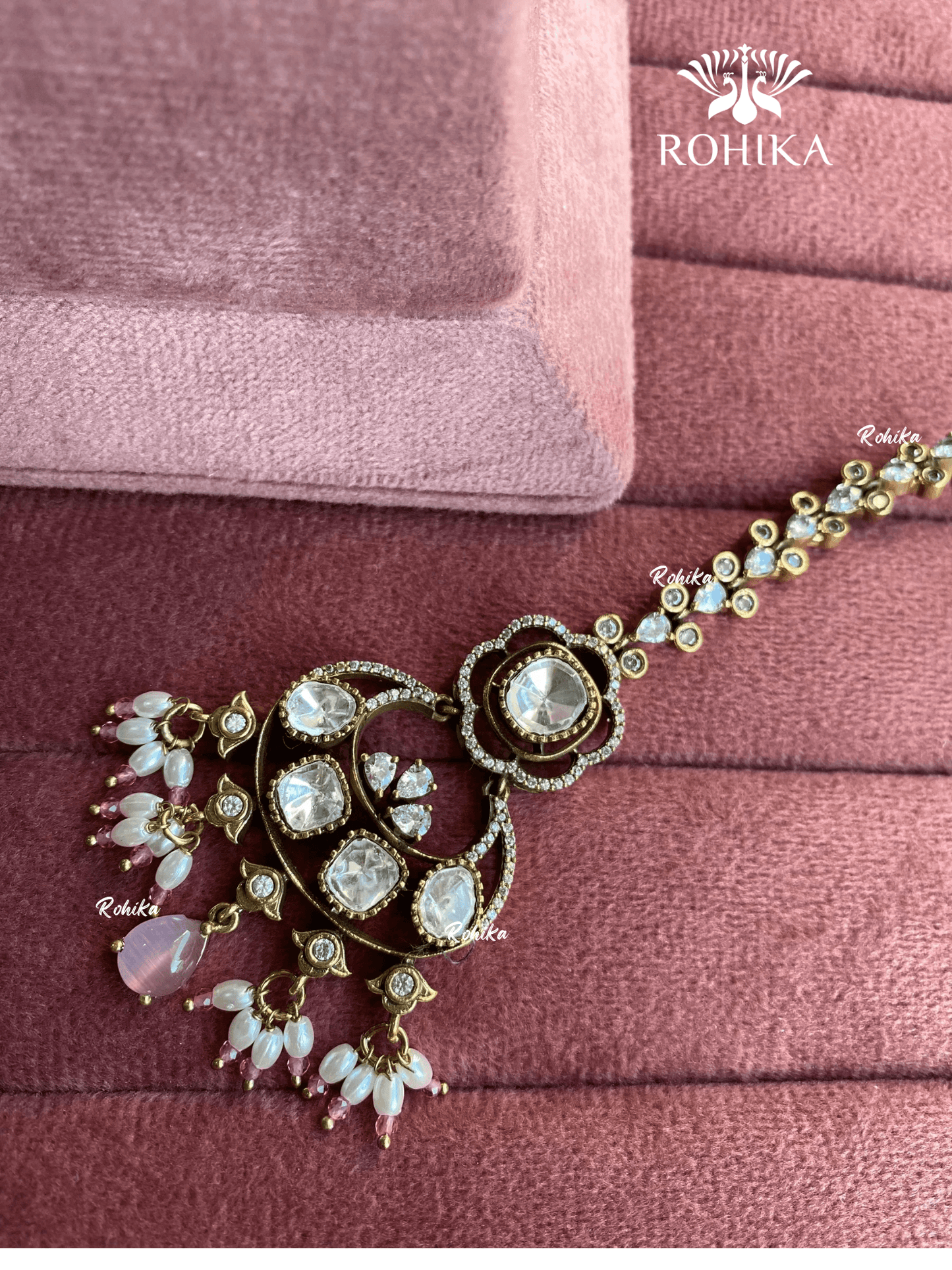 Moisanite maangtikka (013) - Pink - Rohika Store