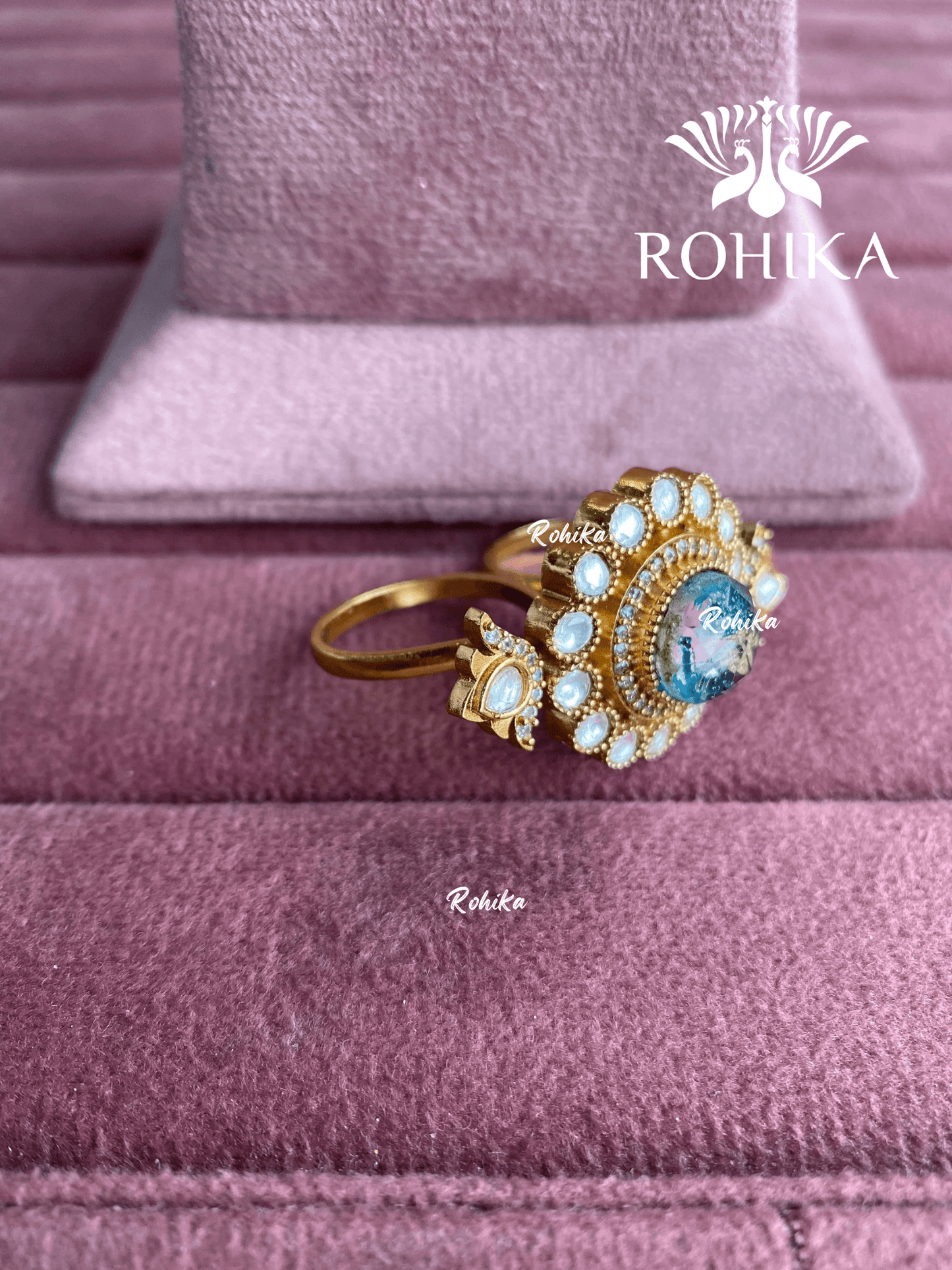 Angana polki kundan ring (SG-145) - Blue - Rohika Store