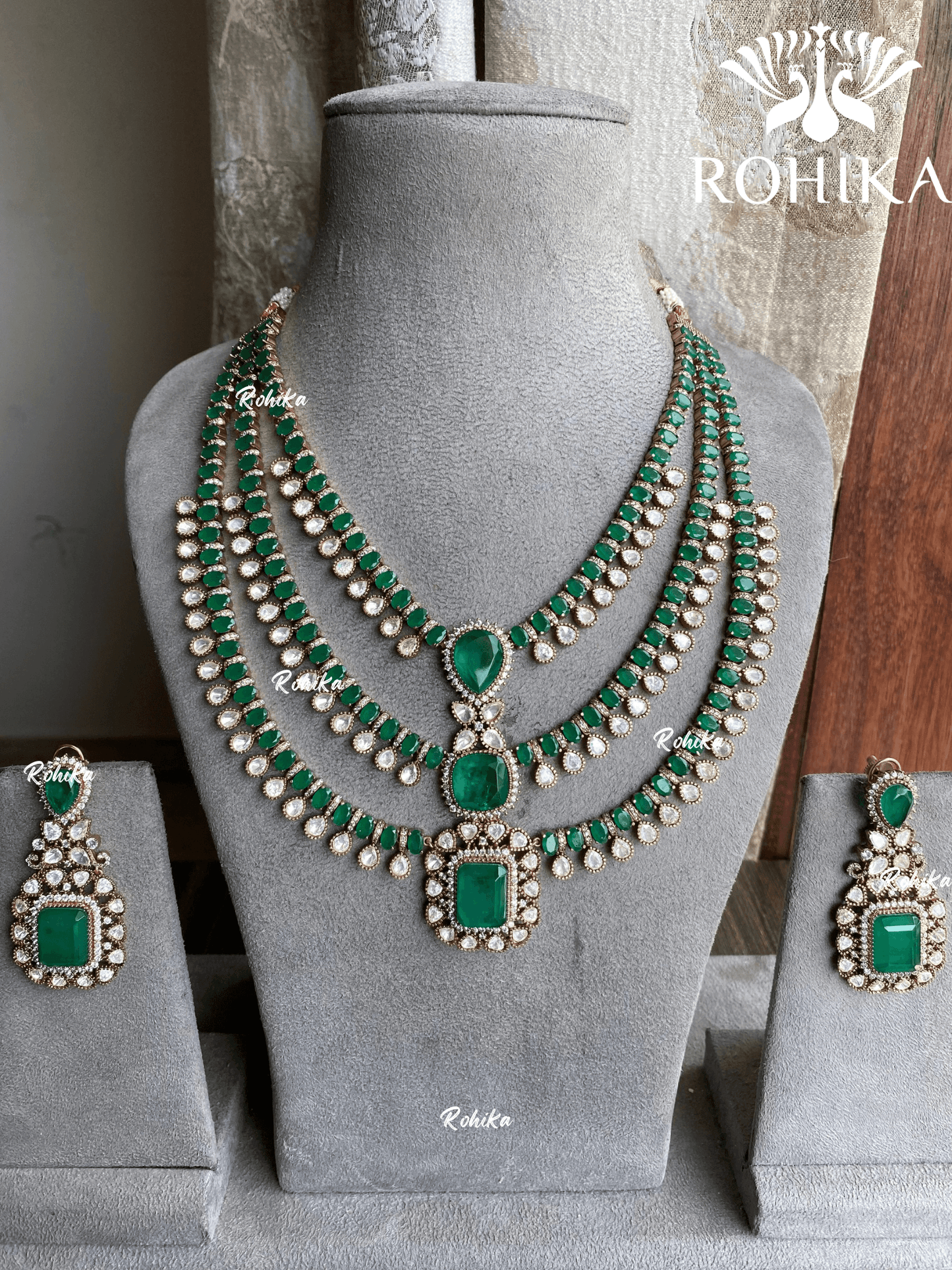 Sneh doublets necklace set - Dark green - Rohika Store