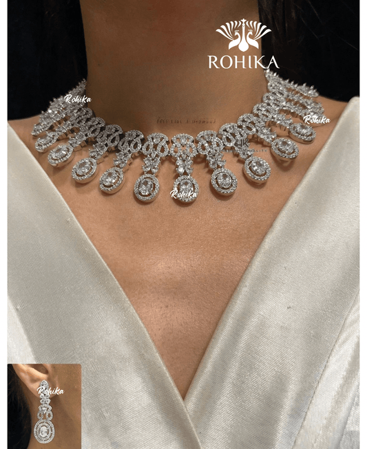 American diamond necklace set (ADN -007) - White - Rohika Store
