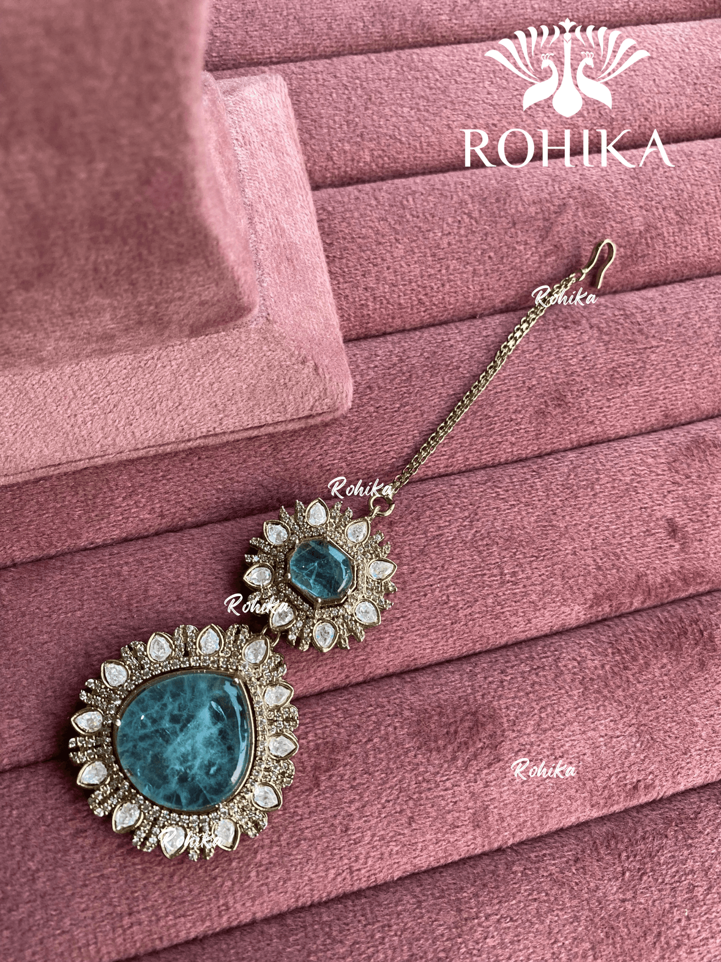 Siya doublet stone maangtikka - Sky blue - Rohika Store