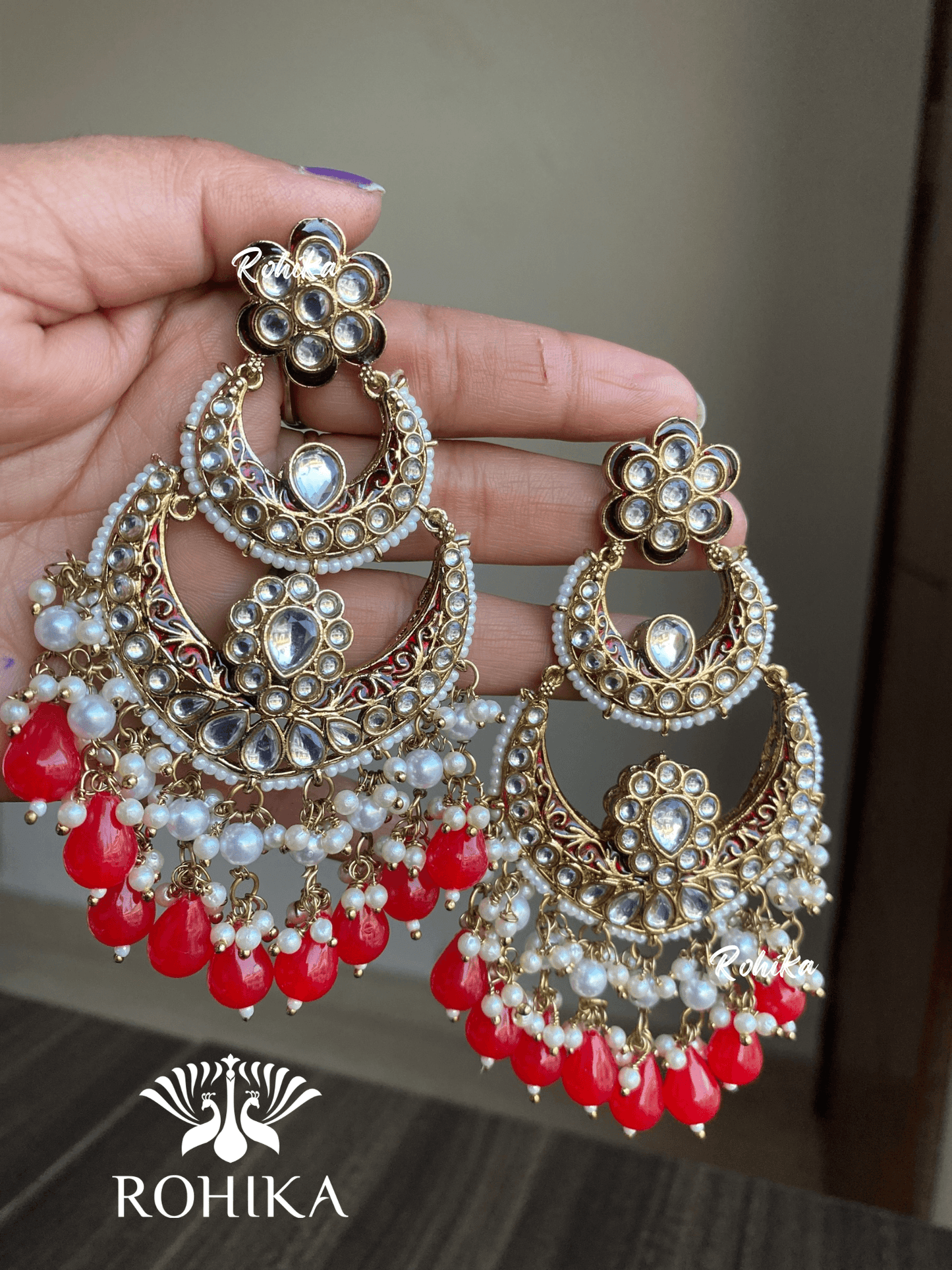 Sami meenakari earrings - Red - Rohika Store