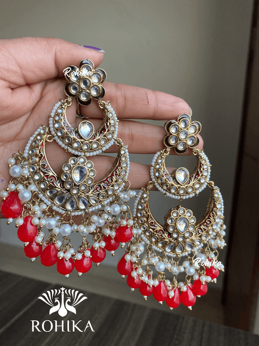 Sami meenakari earrings - Red - Rohika Store