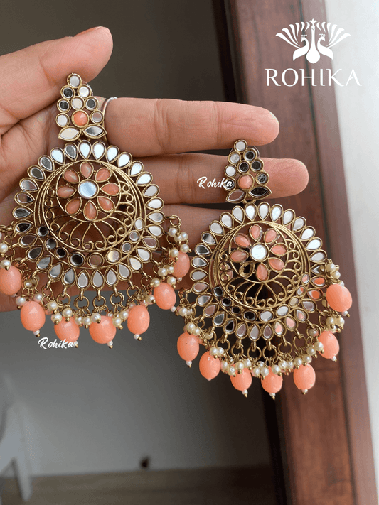 Reema mirror earrings - Peach - Rohika Store