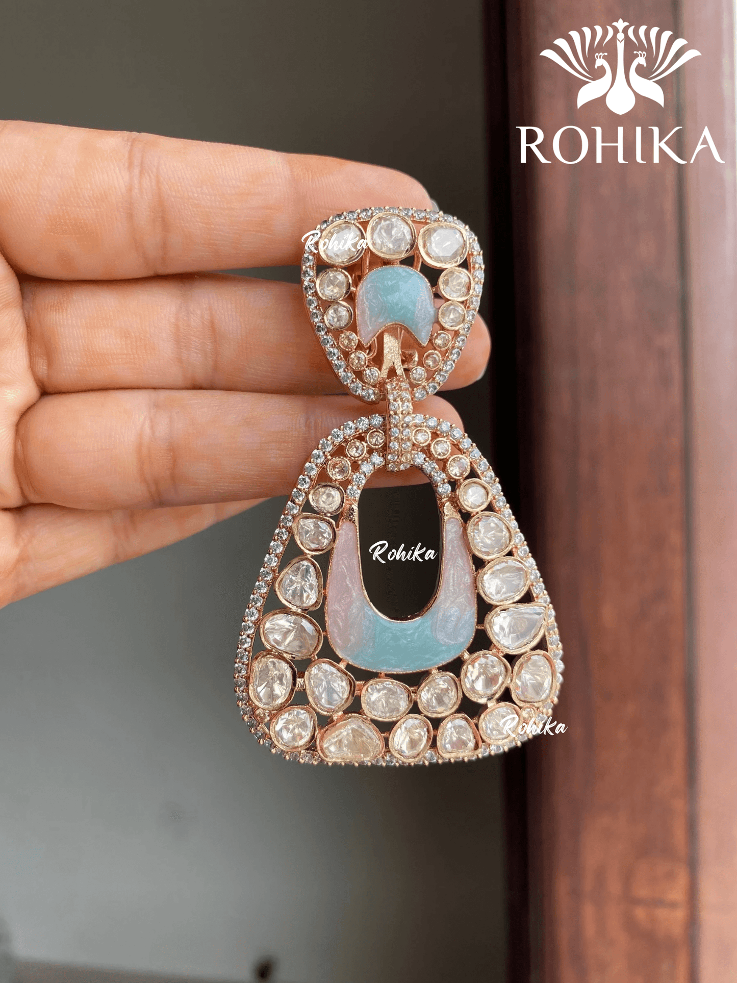 Mohana moisanite earrings - Mint green - Rohika Store