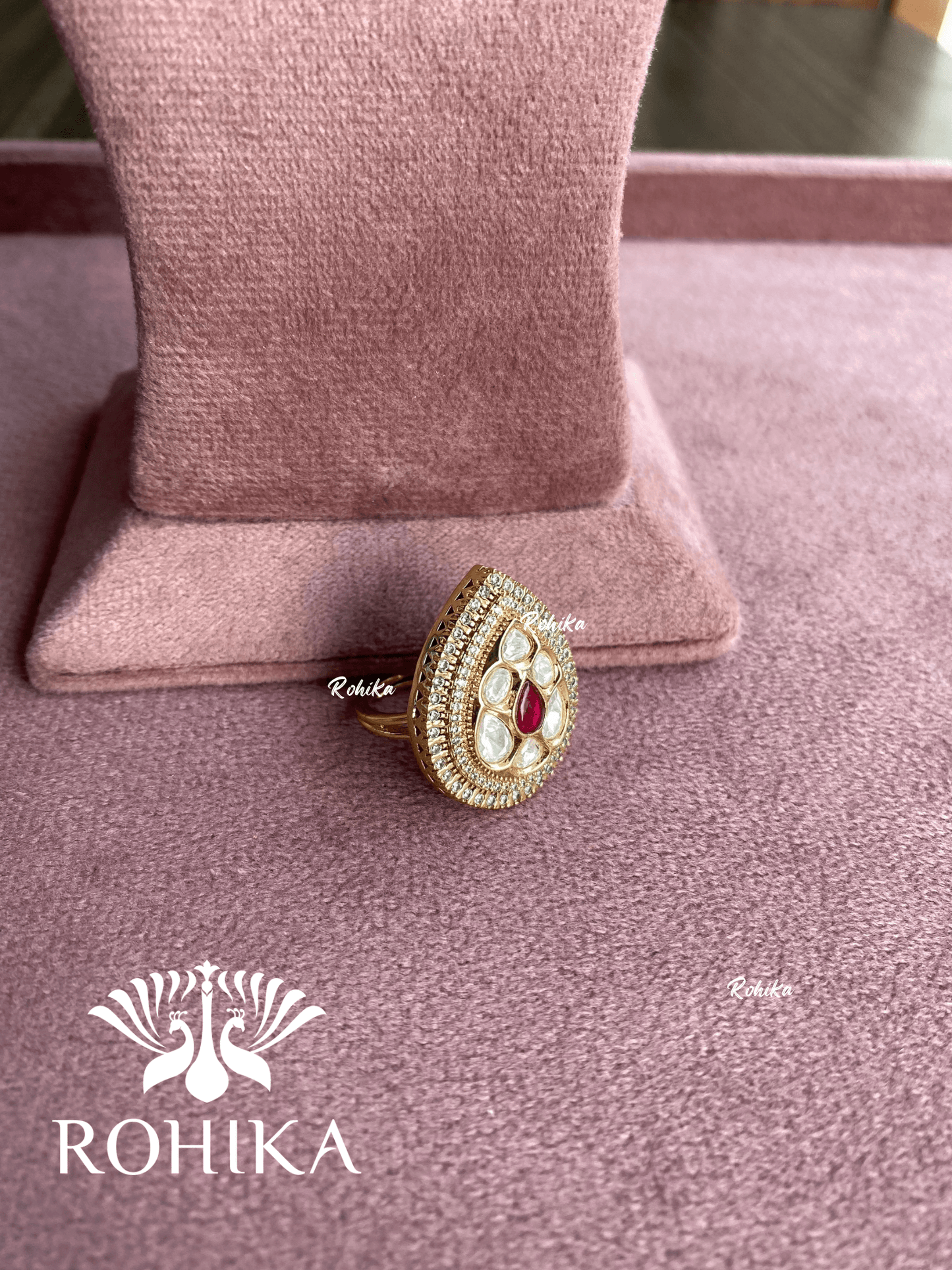 Angana polki kundan ring (SG-023) - Red - Rohika Store