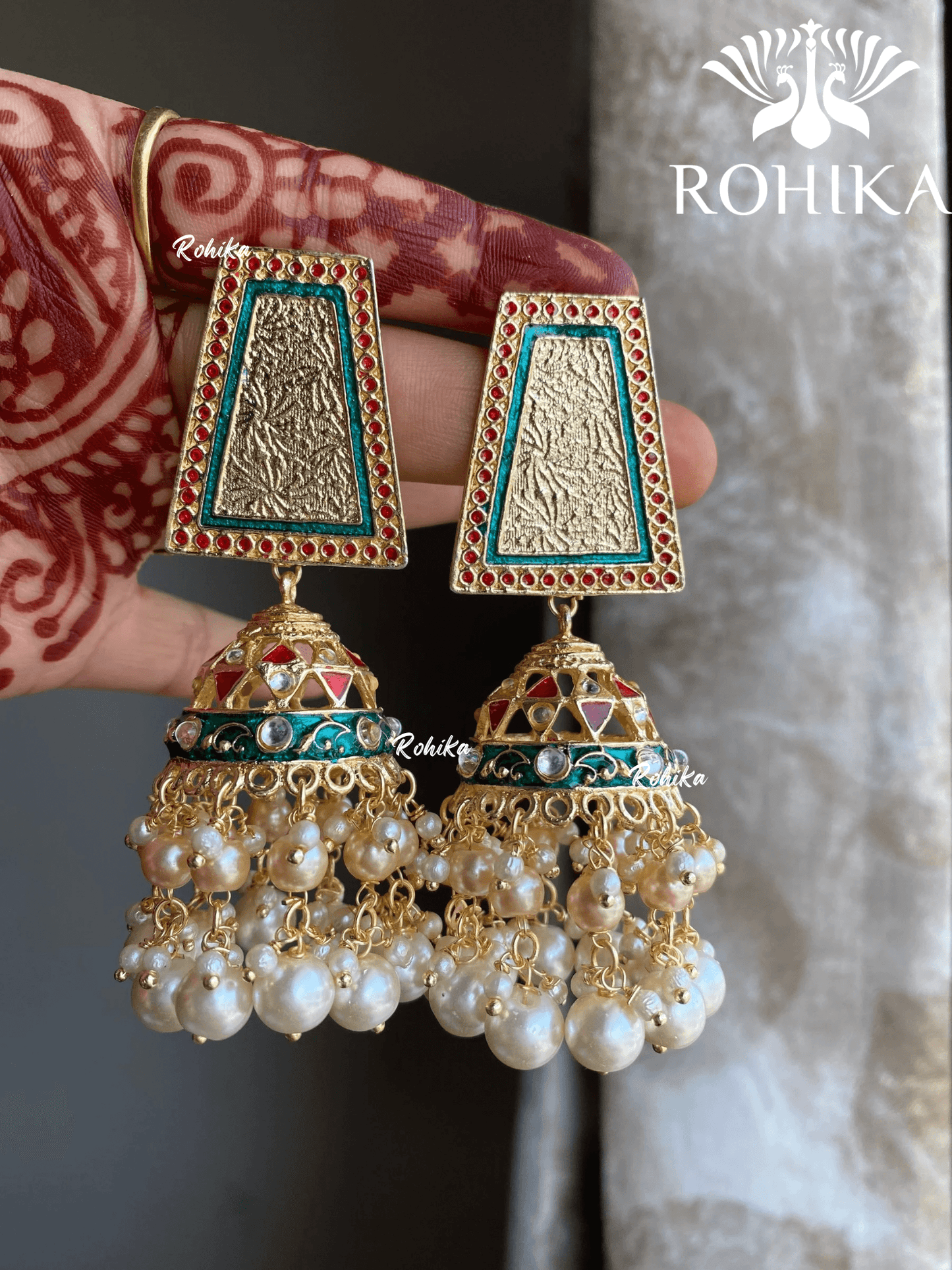 Suchi beautiful earrings - Red & rama green - Rohika Store
