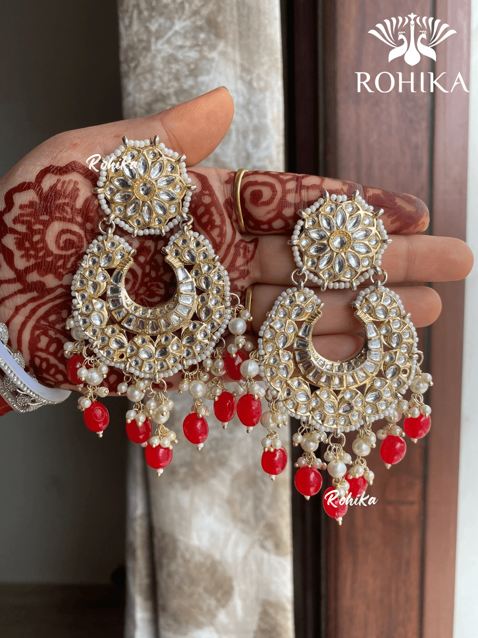 Navpreet beautiful earrings - Red - Rohika Store