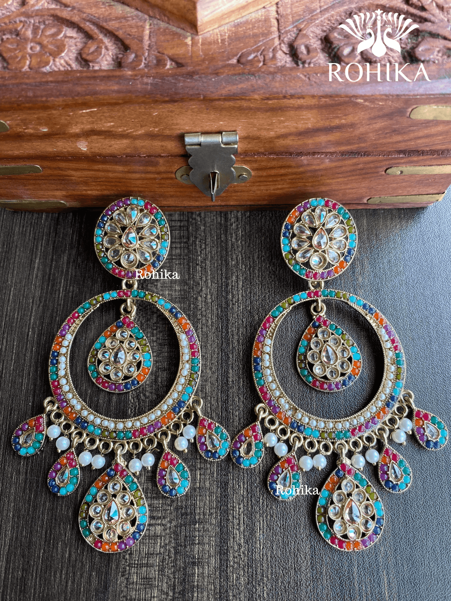 Sitara polki earrings - Multi colour - Rohika Store