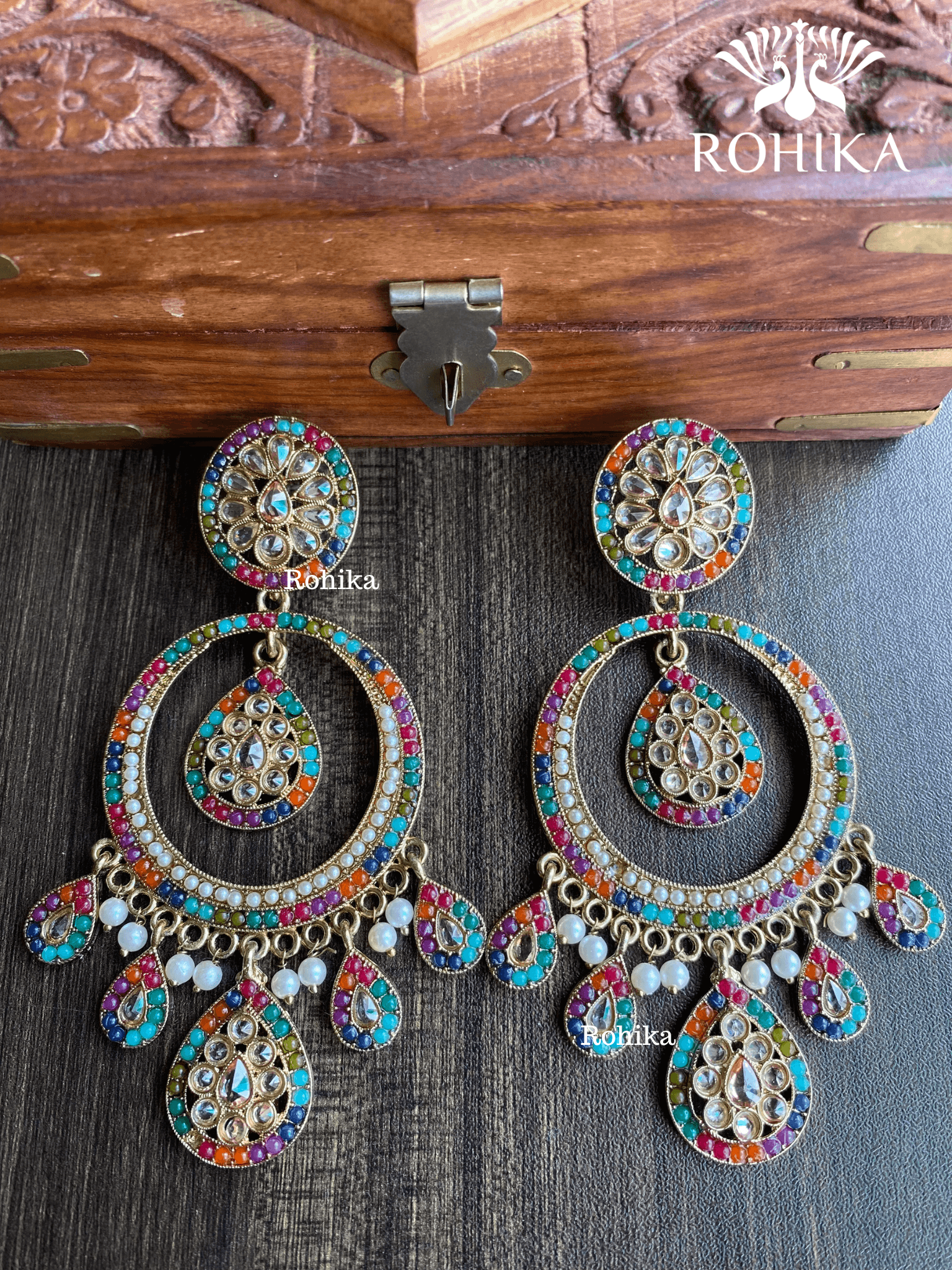 Sitara polki earrings - Multi colour - Rohika Store