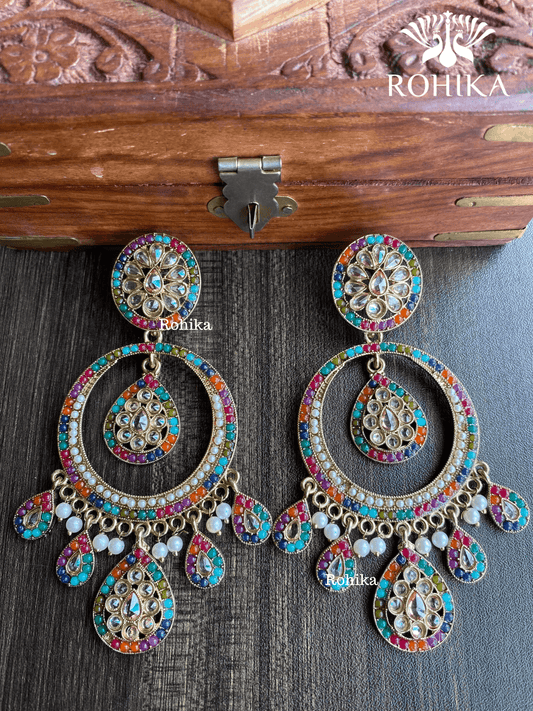 Sitara polki earrings - Multi colour - Rohika Store