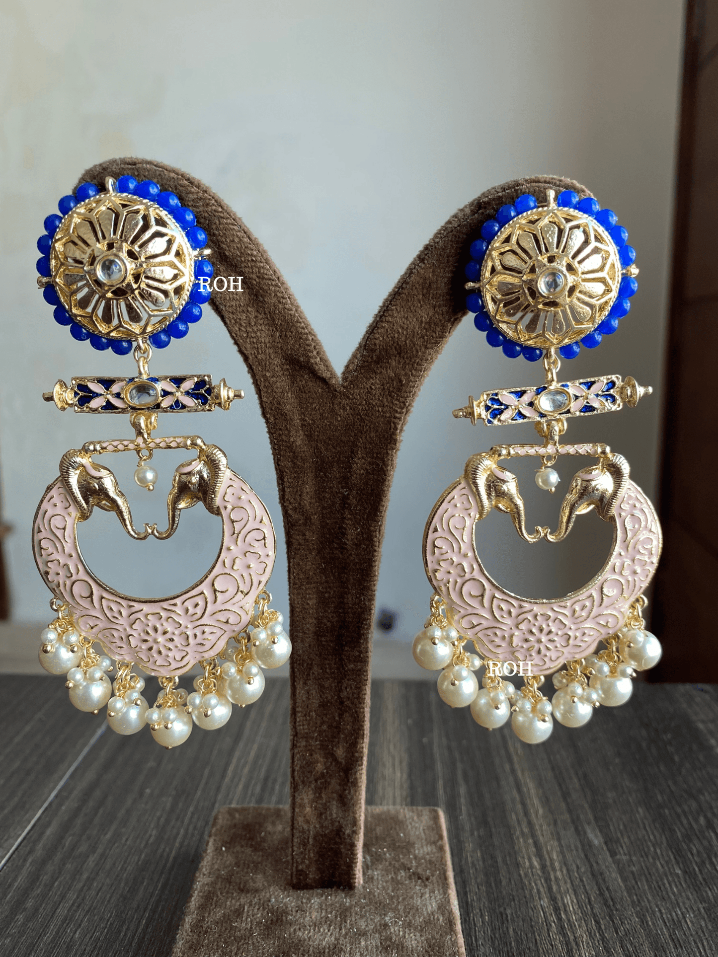 Gaja meenakari earrings - Baby pink - Rohika Store