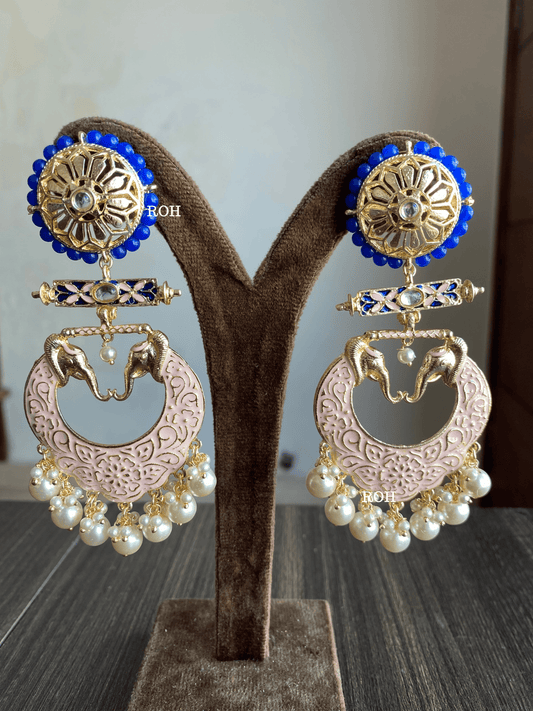 Gaja meenakari earrings - Baby pink - Rohika Store
