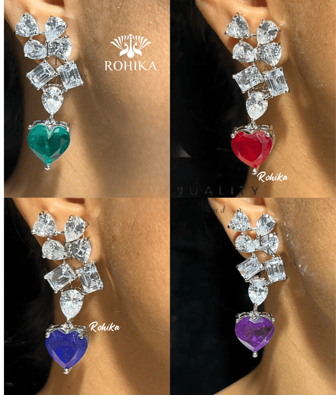 Daisy american diamond necklace set - Purple - Rohika Store