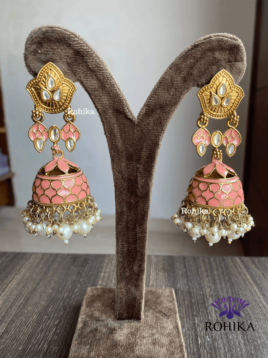 Blossom meenakari jhumka - Pink - Rohika Store