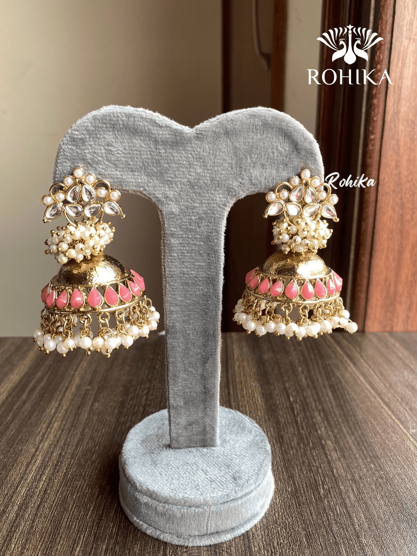 Isha jhumka earrings - Pink - Rohika Store