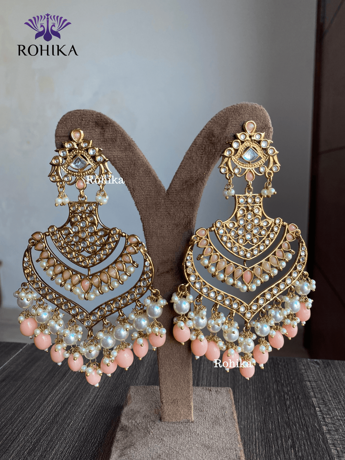 Rajshri polki earrings - Peach - Rohika Store