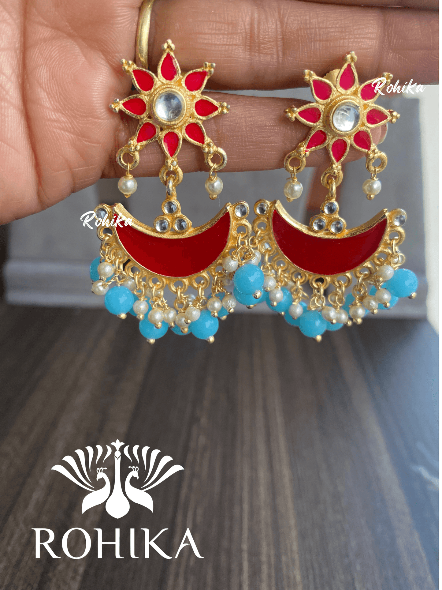 Preeti beautiful earrings-Red and blue - Rohika Store