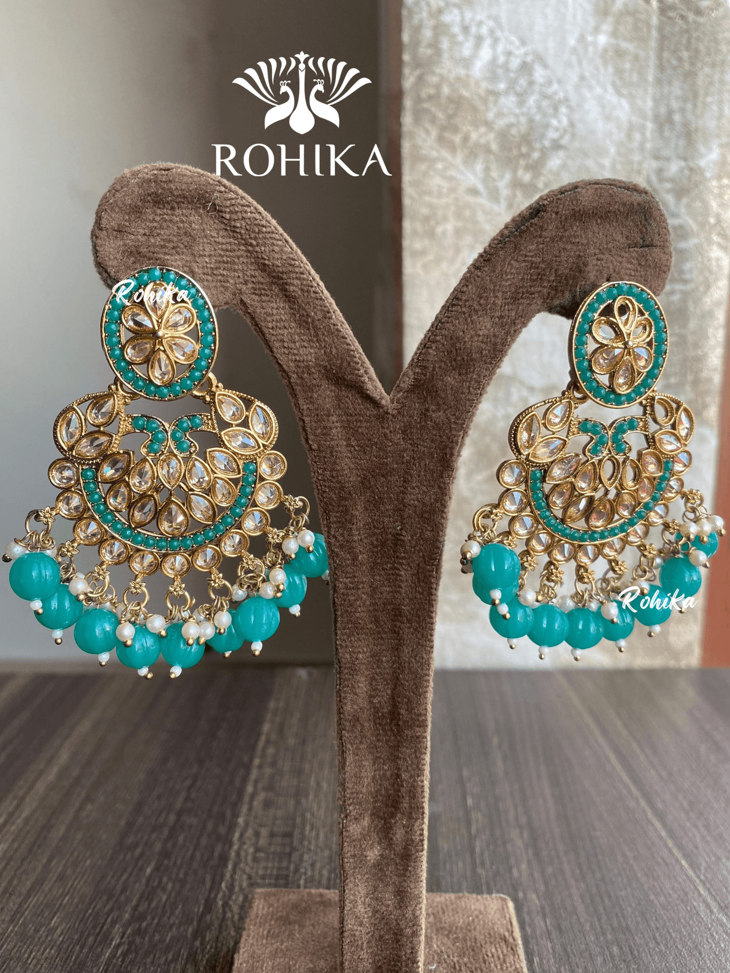 Kanika polki earrings - Green - Rohika Store