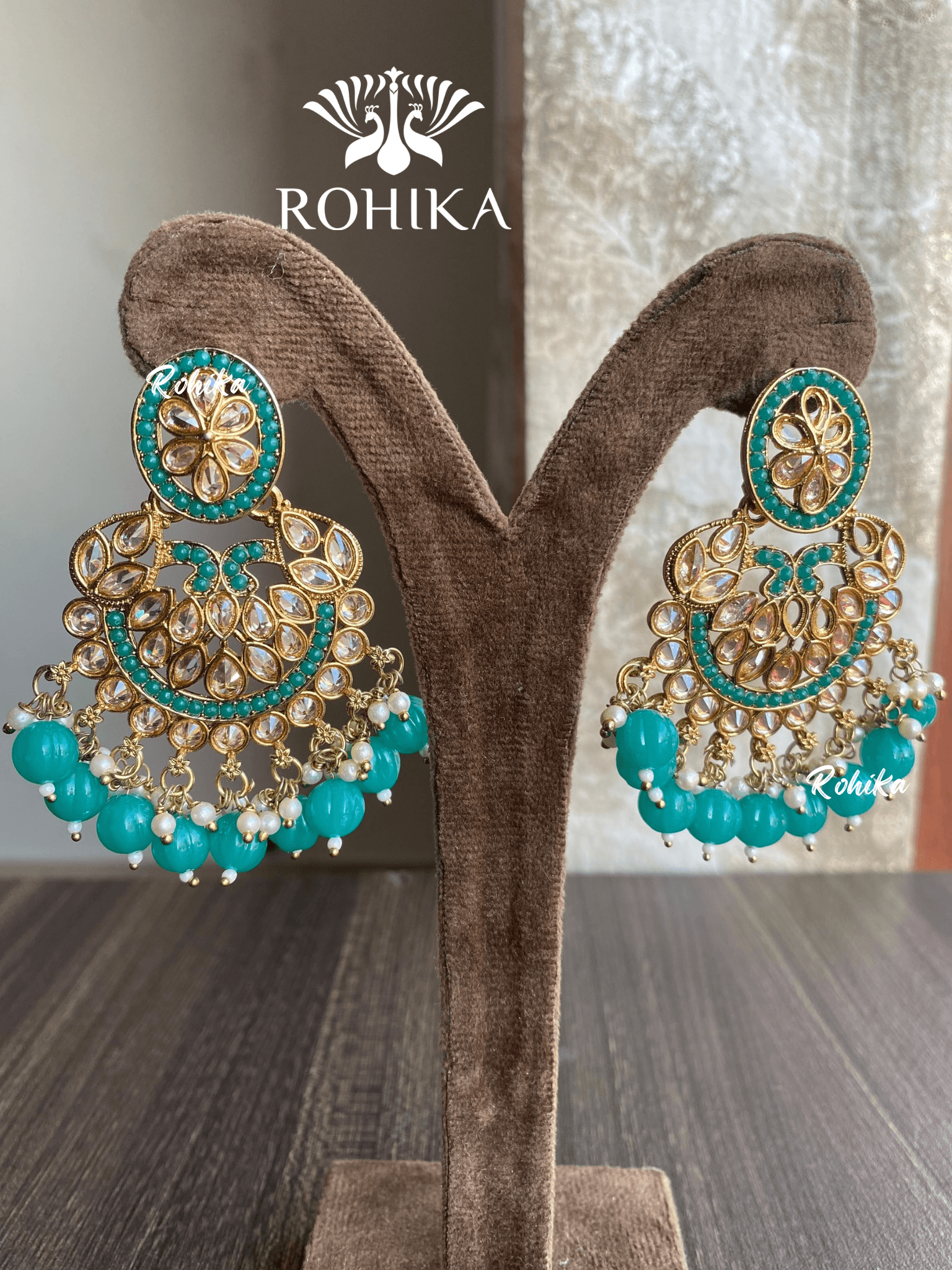 Kanika polki earrings - Green - Rohika Store