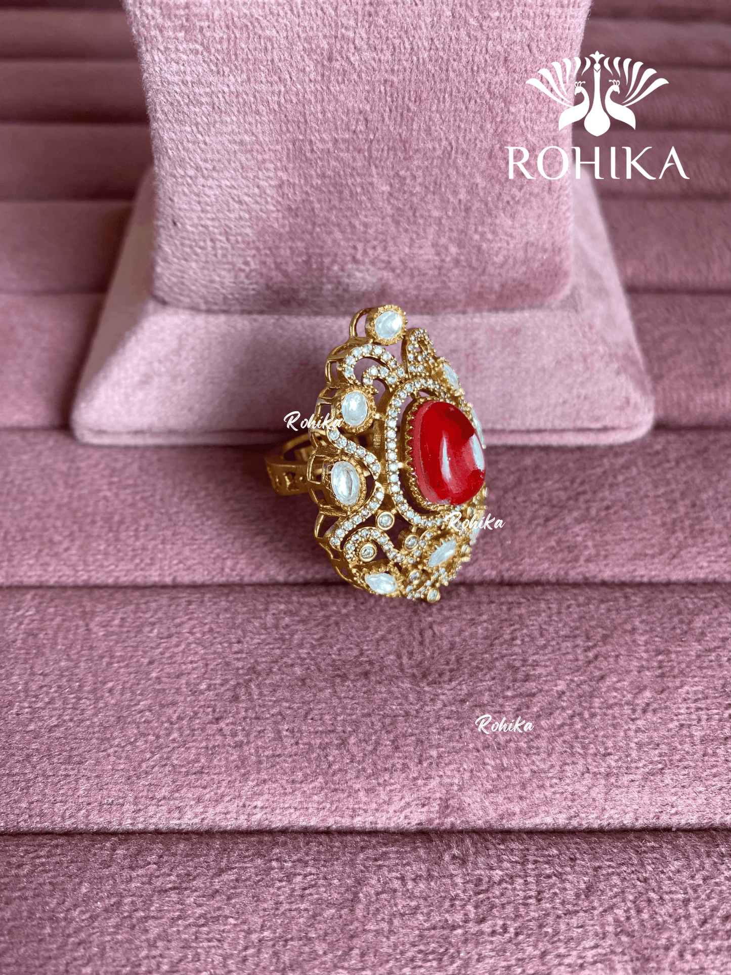 Angana polki kundan ring (SG-119) - Red - Rohika Store