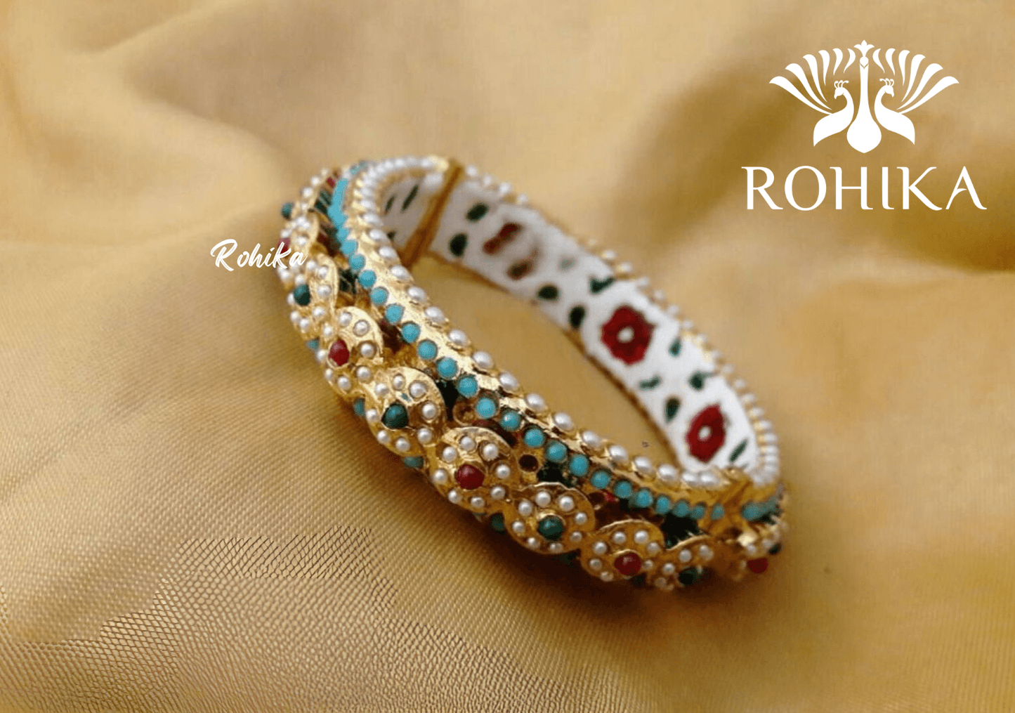 Navya jadau bangles (Single) -Multi colour - Rohika Store