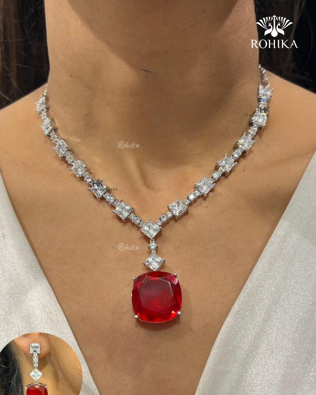 Dinah American Diamond Necklace - Ruby Red