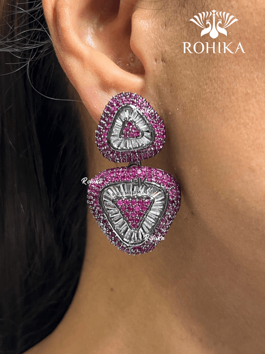 American diamond earrings (ADE -005) - Pink - Rohika Store