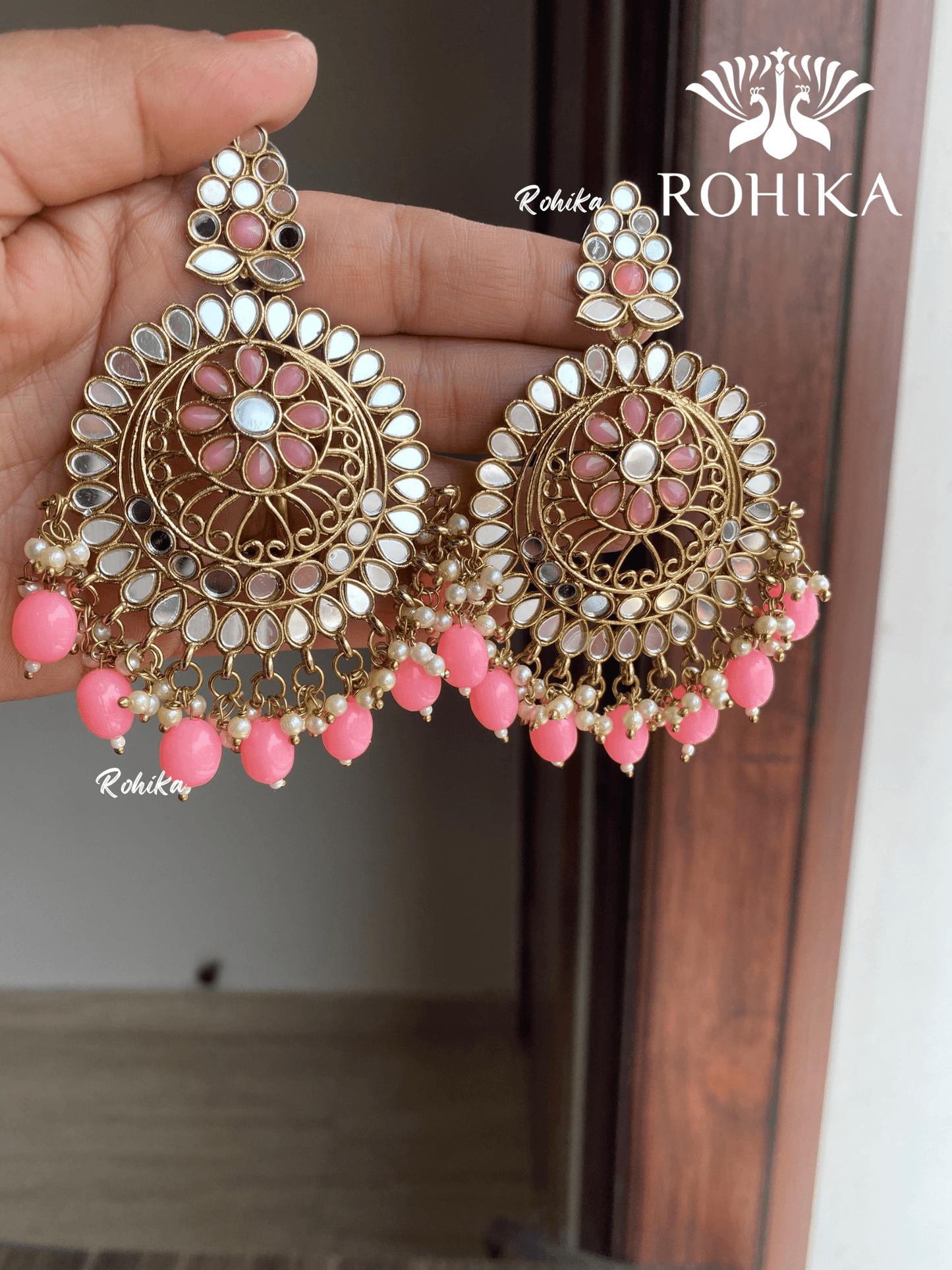 Reema mirror earrings - Pink - Rohika Store