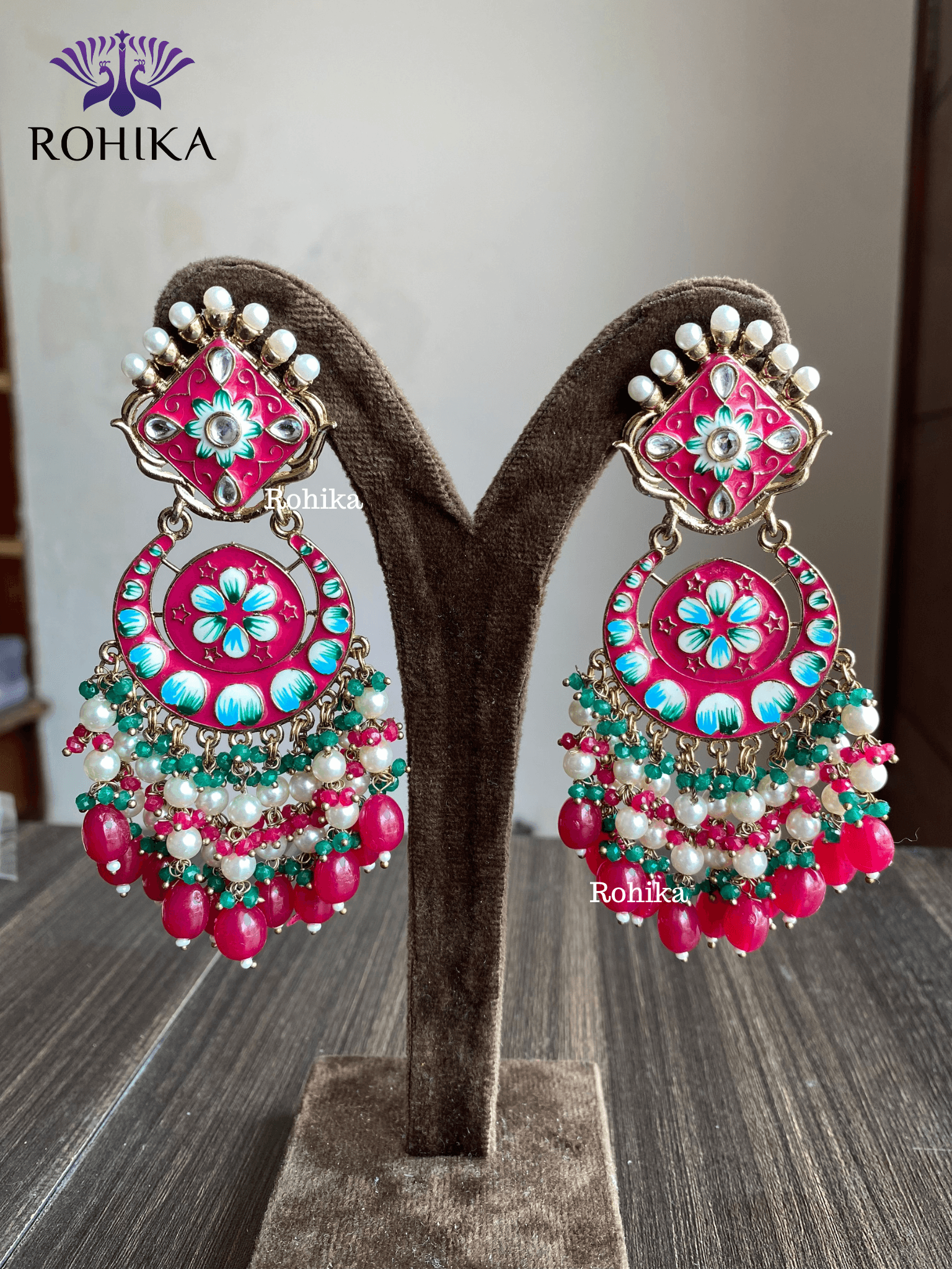 Rashmi meenakari earrings - Pink - Rohika Store