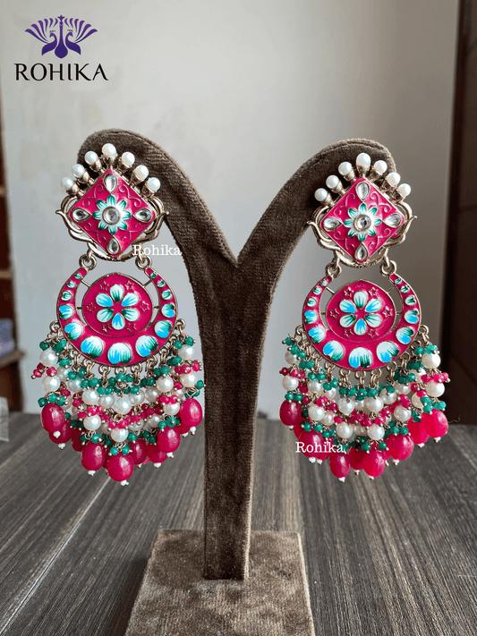 Rashmi meenakari earrings - Pink - Rohika Store