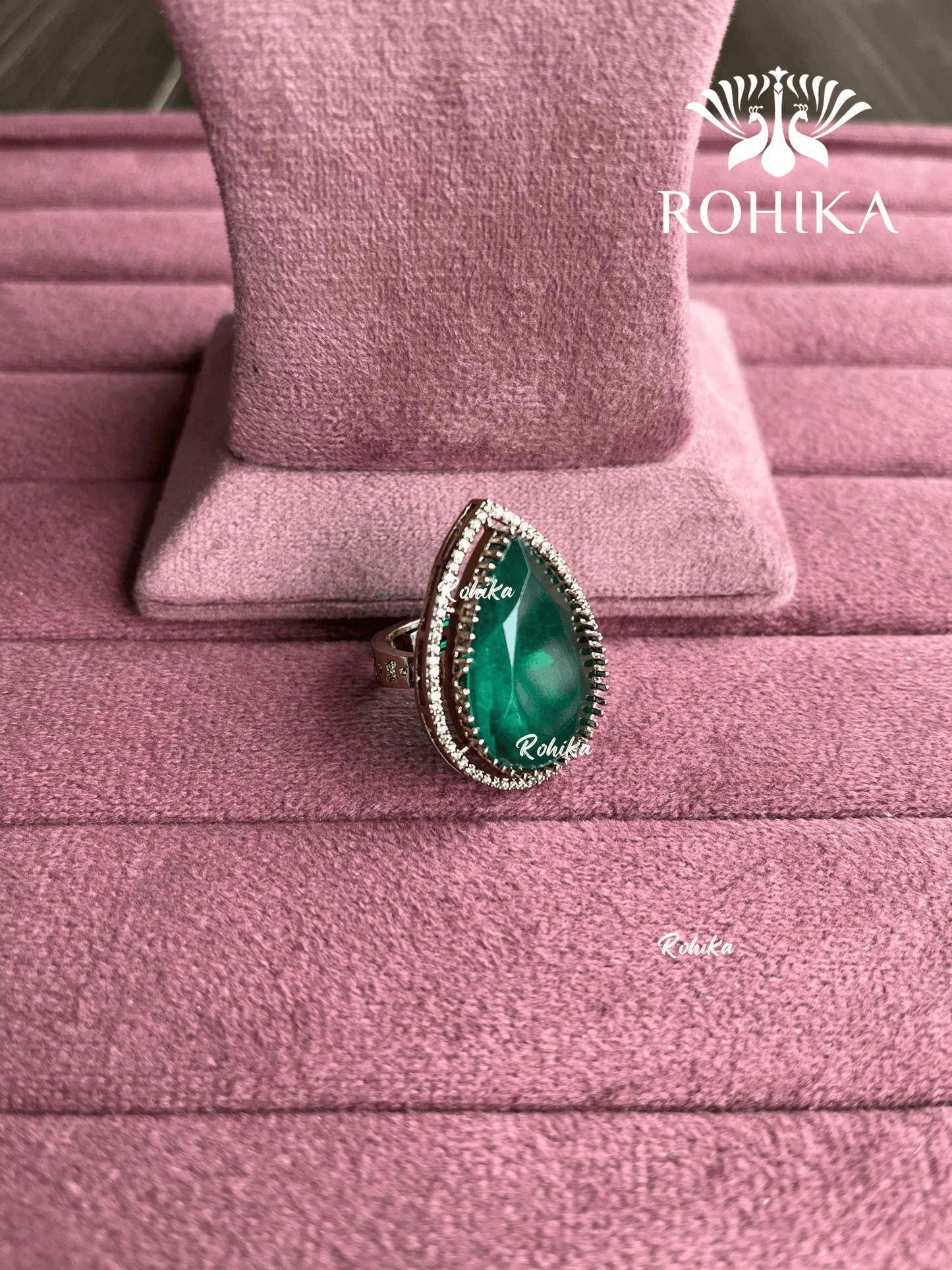 Angana polki kundan ring (SG-108) - Dark green - Rohika Store
