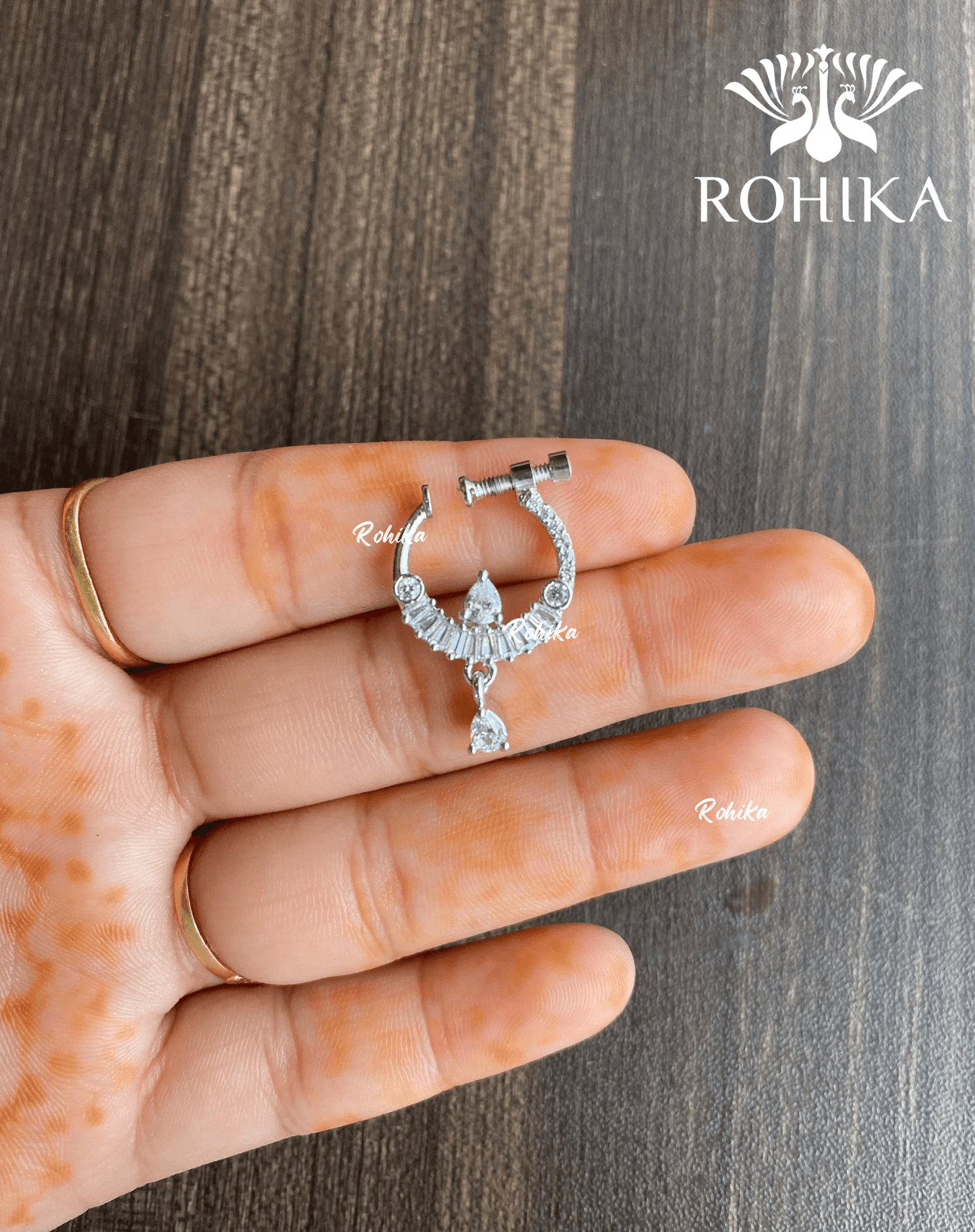 Riya AD stone Nath (057) - Silver - Rohika Store