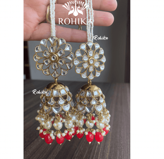 Fiza jhumka earrings - Red - Rohika Store