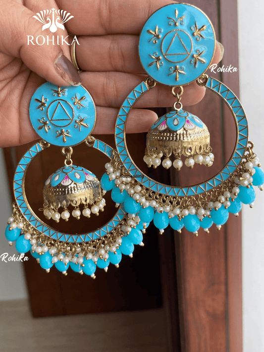 Sonal meenakari chandbali earrings- Sky Blue - Rohika Store