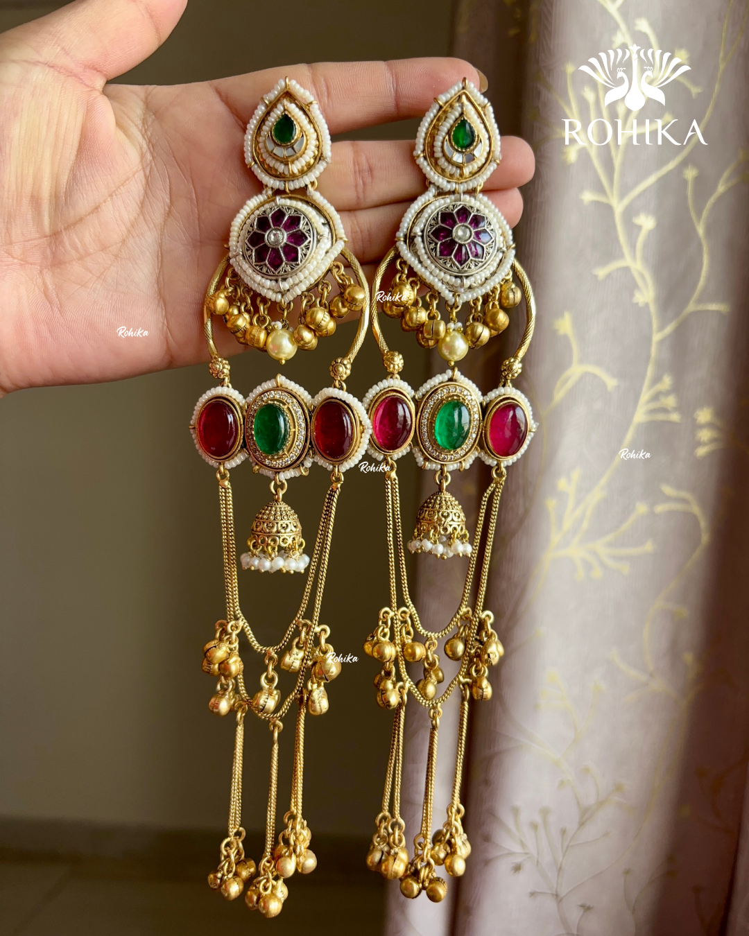 Banjara fusion earrings (FE-024) - Green and Ruby Red