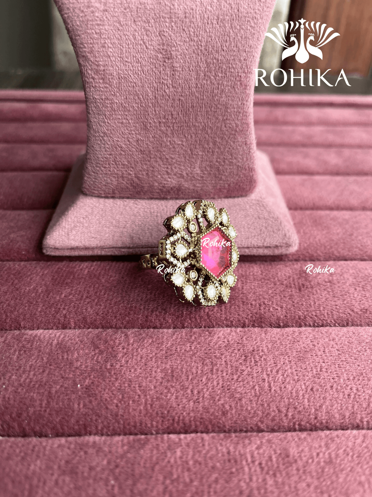 Angana polki kundan ring (SG-096) - Pink - Rohika Store
