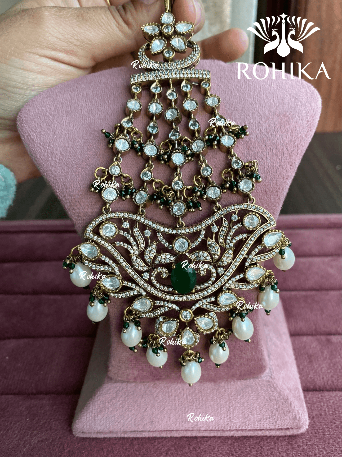 Bandini polki kundan passa /jhoomer (010) - Dark green - Rohika Store