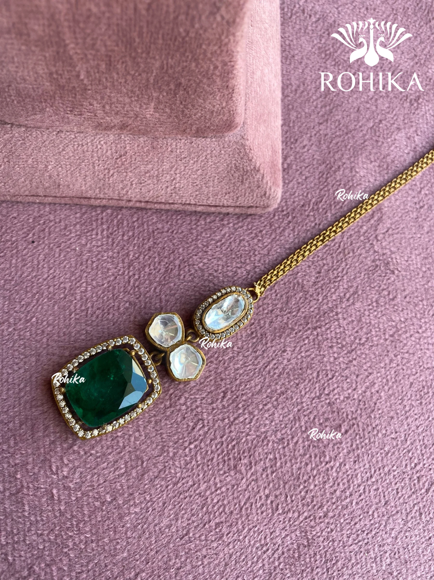 Polki kundan maangtikka (PLKM-080) - Green - Rohika store