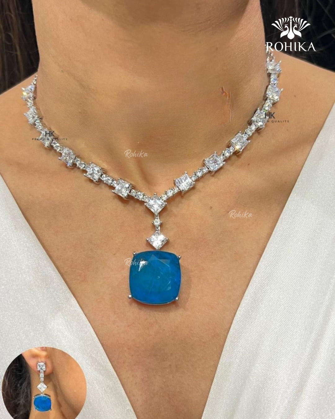 Dinah American Diamond Necklace - Blue