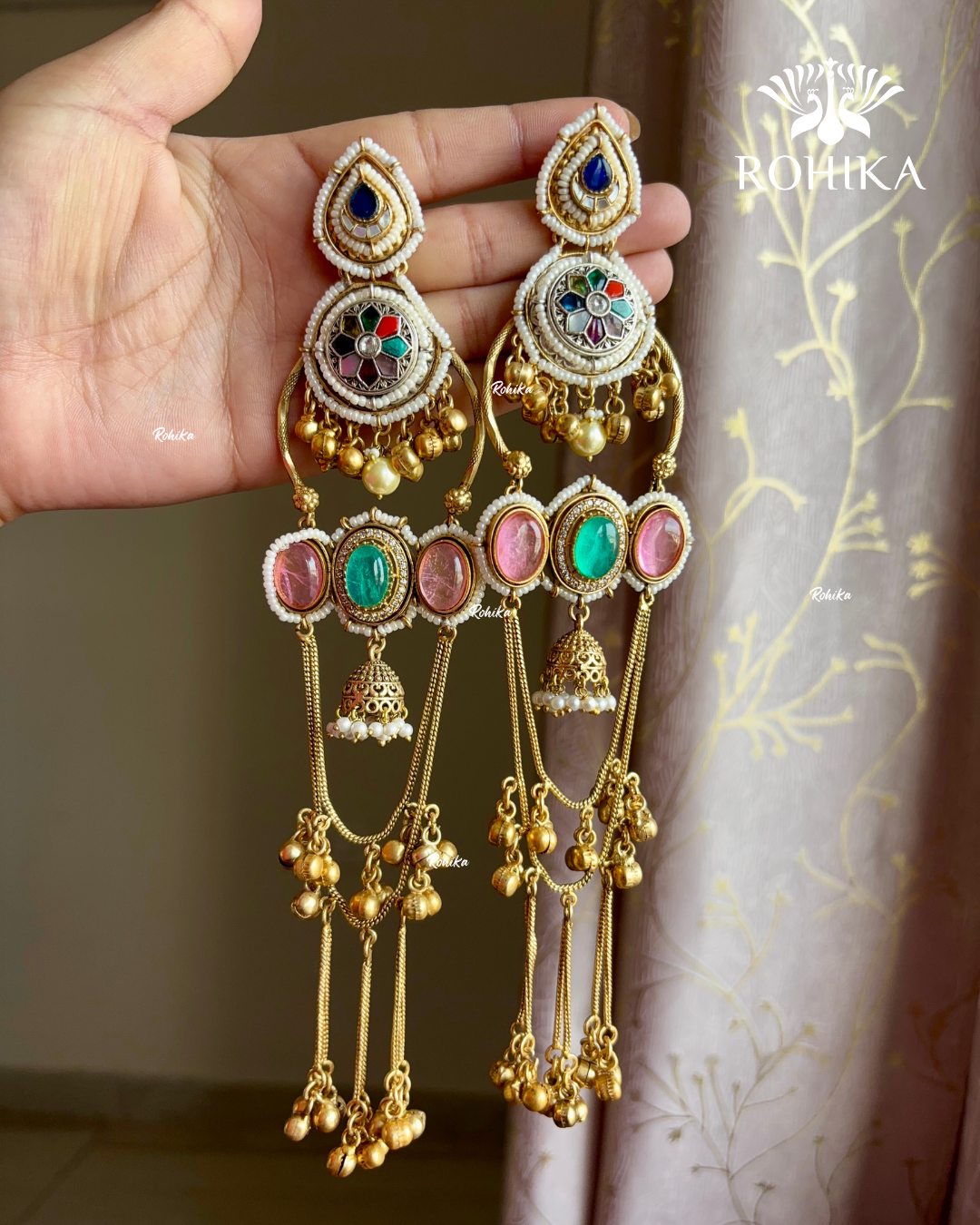 Banjara fusion earrings (FE-024) - Pink and Mint