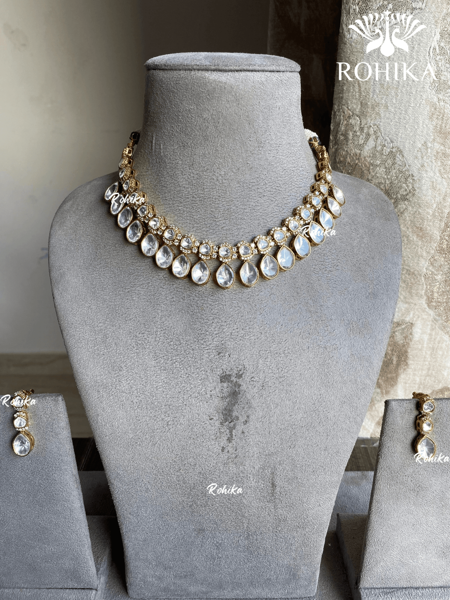 Parv polki kundan necklace set - White - Rohika Store