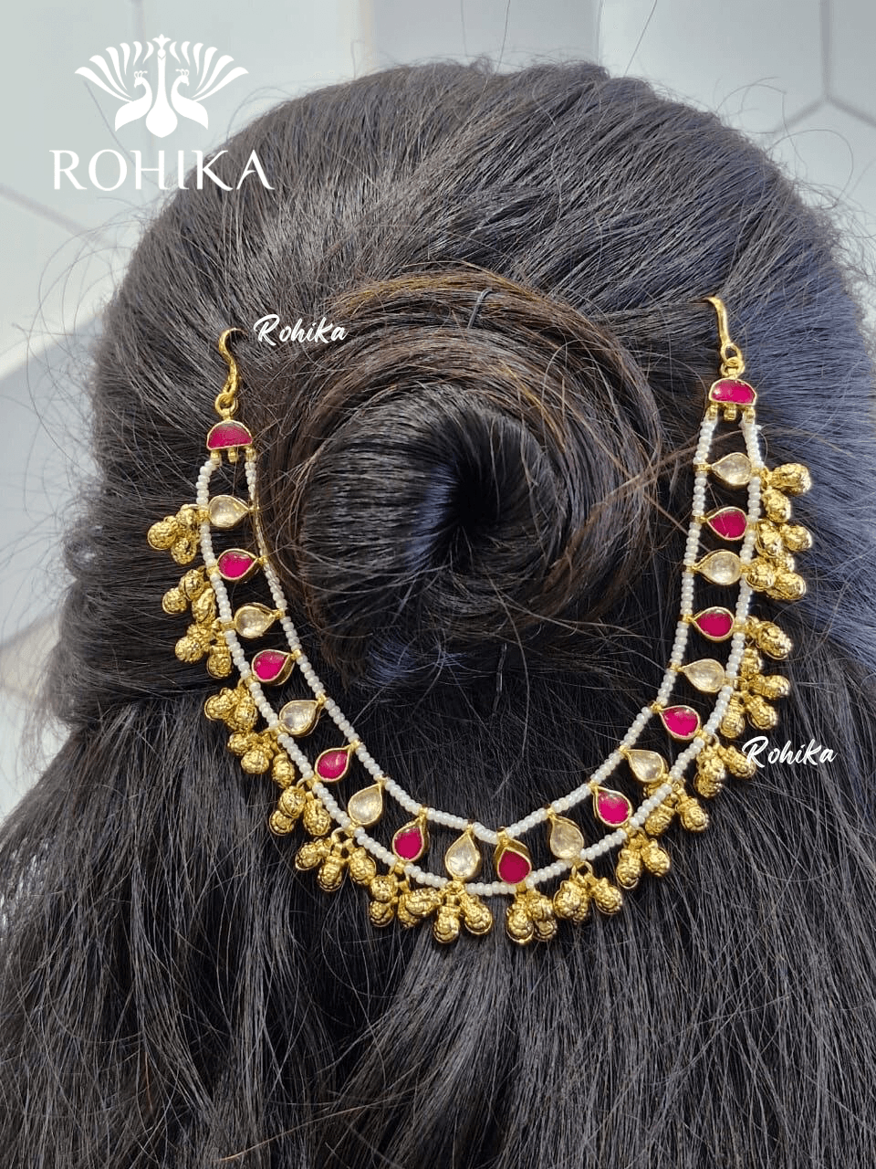 Pachhi kundan hair accessories - Red - Rohika Store